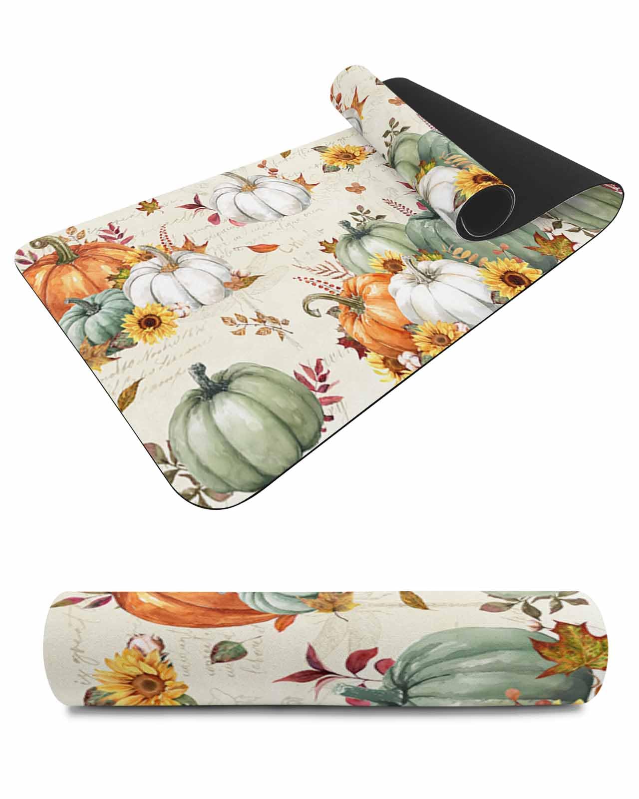 Debedcor Heat Proof Table Pads Waterproof Decorative, Green White Pumpkins Fall Non-Slip Table Countertop Protector, Thanksgiving Sunflower Vintage Insulation Mat for Kitchen Room, 40 x 12 Inches