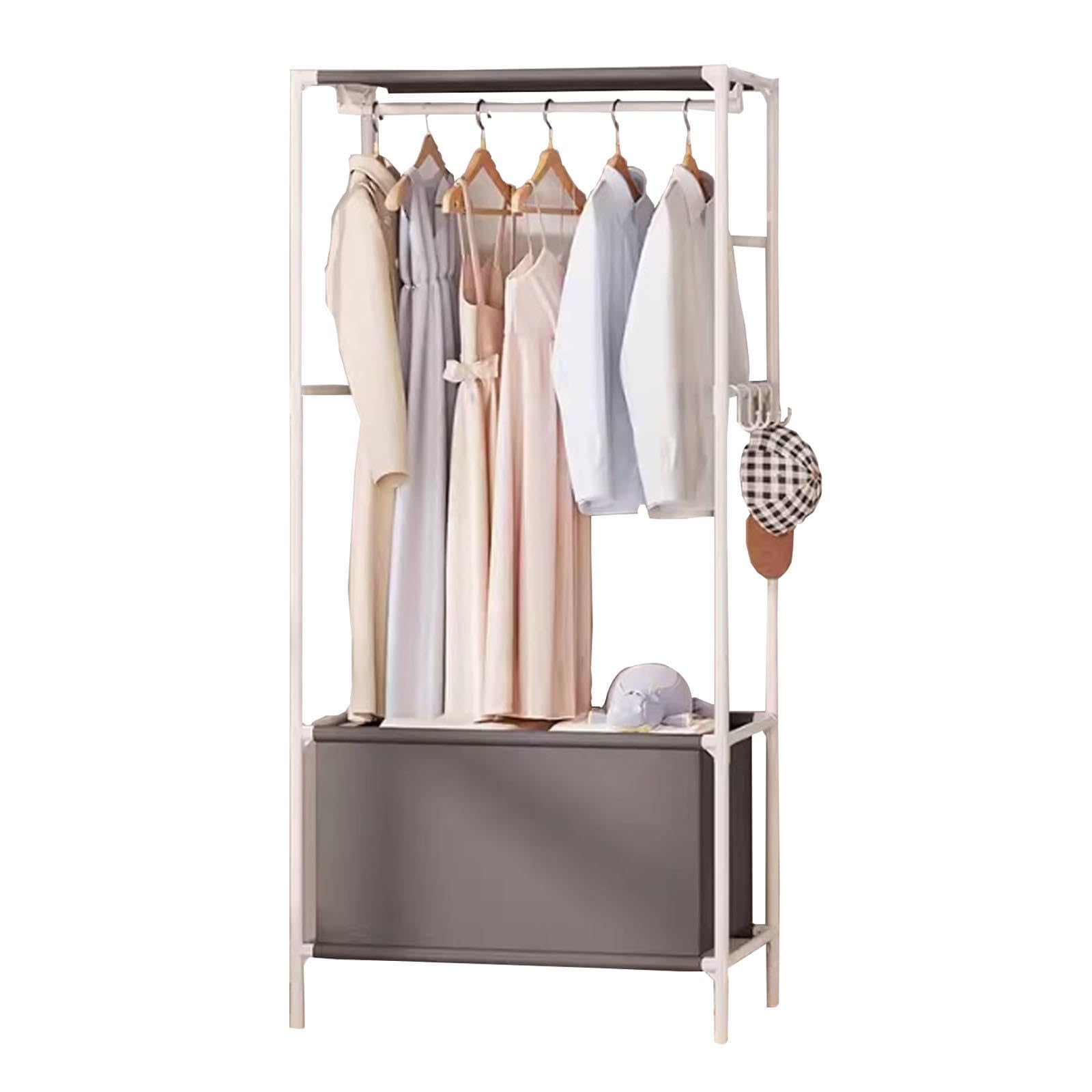 Generisch Tragbarer Kleiderschrank aus Stoff mit Regalen, Faltbarer Kleiderschrank für Kleidung und Taschen, grau, Schlafzimmerschrank für kleine Räume