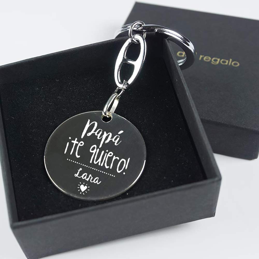 Regalo Personalizado para Padres: Llavero de Plata Redondo 'Papá ¡te Quiero!' Grabado con el Nombre Que tú Quieras