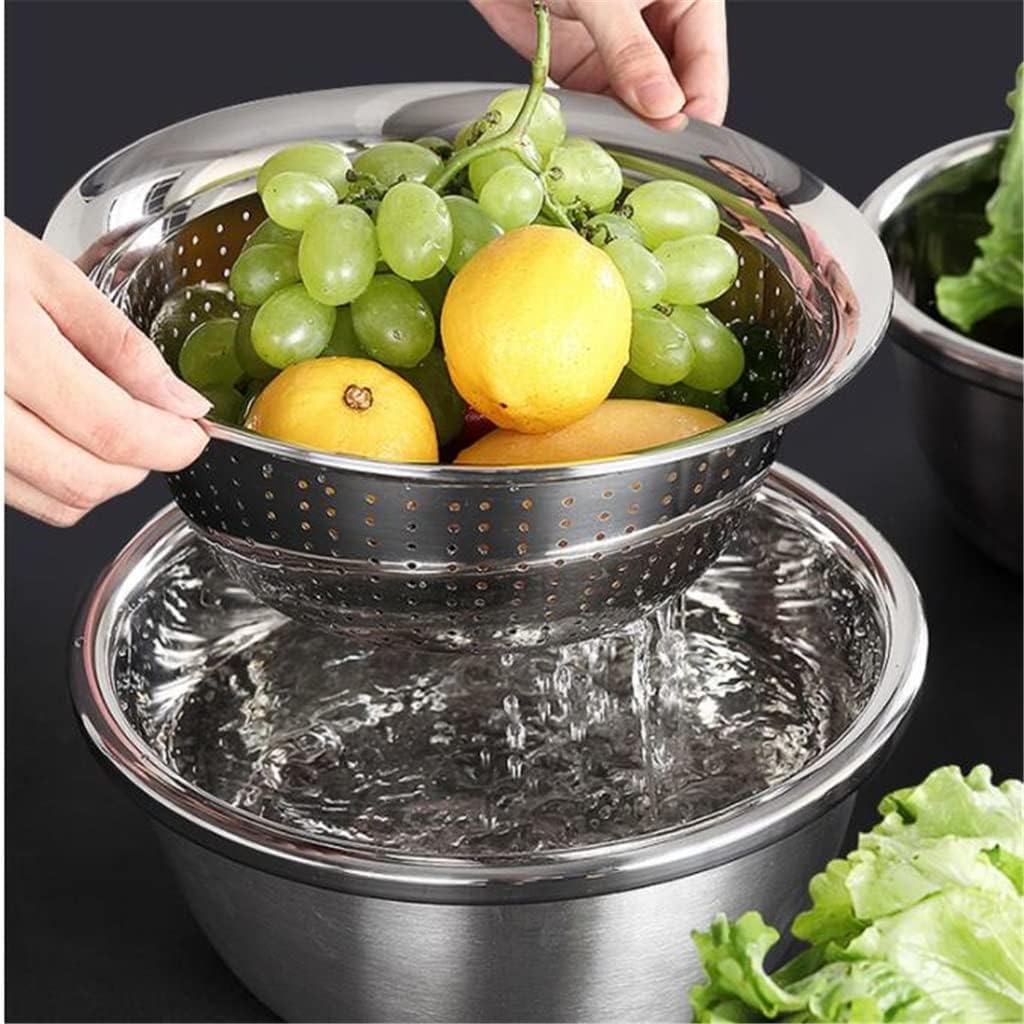 Round Basin Stainless Steel Drainage Basin Kitchen Water Filter Basin Home Rice Washing Basin (Color : A Size : As Shown)