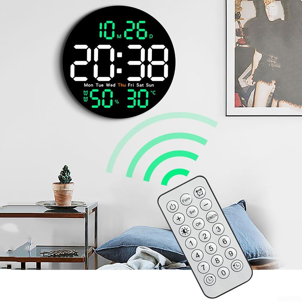 Orologio digitale grande display, orologio da parete digitale a LED da 10 pollici con sveglia temperatura e igrometro per camera da letto, cucina, casa (verde)