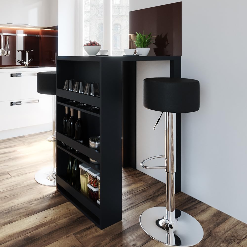 Vicco Tavolo bar alto, Antracite, 57 x 80 cm, con ripiani aperti per una conservazione salvaspazio