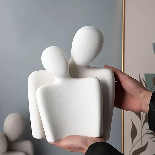 Miniatura 2 de Estatuas de pareja abrazándose de cerámica, figuras de amantes, decoraciones para mesa de café (blanco)