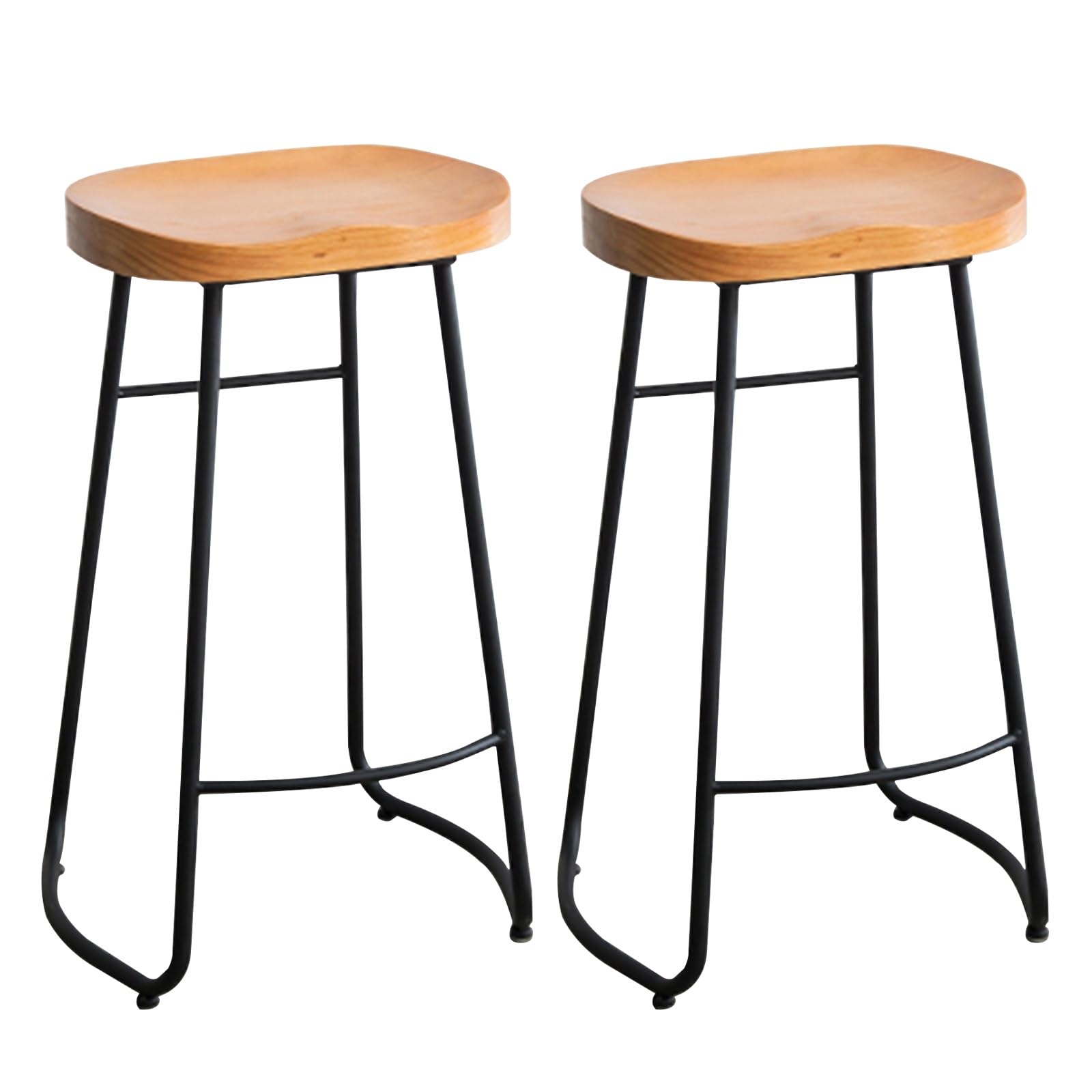 Set di 2 sgabelli da bar senza schienale con seduta in legno massello e gambe in metallo, altezza bar sgabelli da cucina
