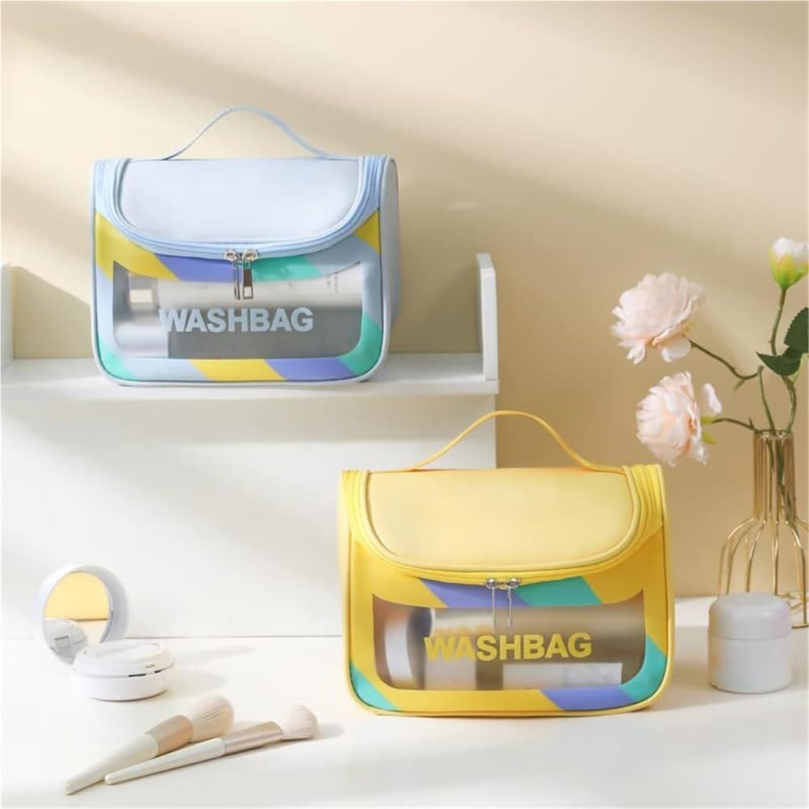 Borsa da viaggio trasparente for cosmetici e trucco, organizer da viaggio resistente all'acqua, for articoli da toeletta beauty case(Dazzling yellow)