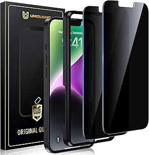 [2 Pack] UniqueMe Privacy Screen Protector Compatible with iPhone 14 6.1-inch, Tempered Glass Anti Spy Screen Protector with Easy Installation Frame, Anti Scratch, Bubble Free, Case Friendly