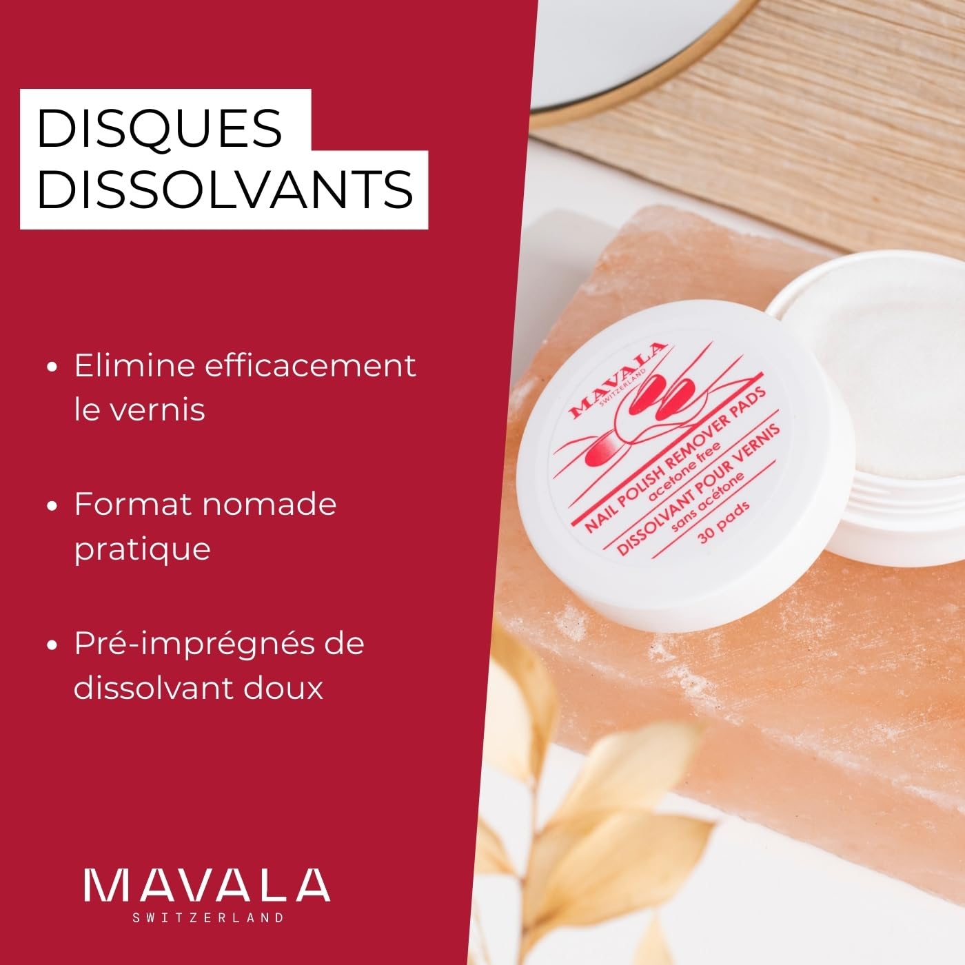 Mavala Acetone-Free Nail Polish Remover Discs, 30 Count