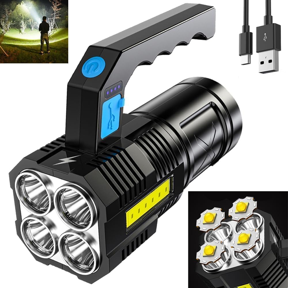 Rechargeable Lantern Flashlight - 4-in-1 Multi-Functional, USB Charging - Super Bright Spotlight with Solar Panels, 7 Modes, High Lumens (LED Torch Light)