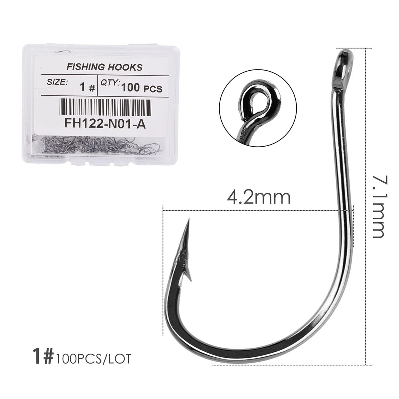 KIZQYN Angelhaken 100 Stücke hoher Kohlenstoffstahl mit Loch Angelhaken Teich Stream Angeln Jig Haken Barb Köder Angelhaken Kit Größe # 1-15 Angeln Kit (Color : Size 1 100pcs)