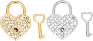 DOITOOL 2 Sets Heart Shaped Padlock Mini Rhinestones Metal Suitcase Key Padlock Golden Lock Book Lock Heart Lock and Key Small Locks with Keys Love Locks Silver Travel Heart Lock Decorate