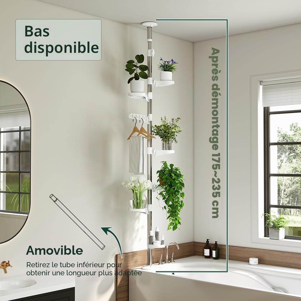 Hershii Pied de tension à 7 couches pour plantes - Décoration d'intérieur - Support de pot de fleurs en métal - Support de présentation du sol au plafond - Économie d'espace - Ivoire