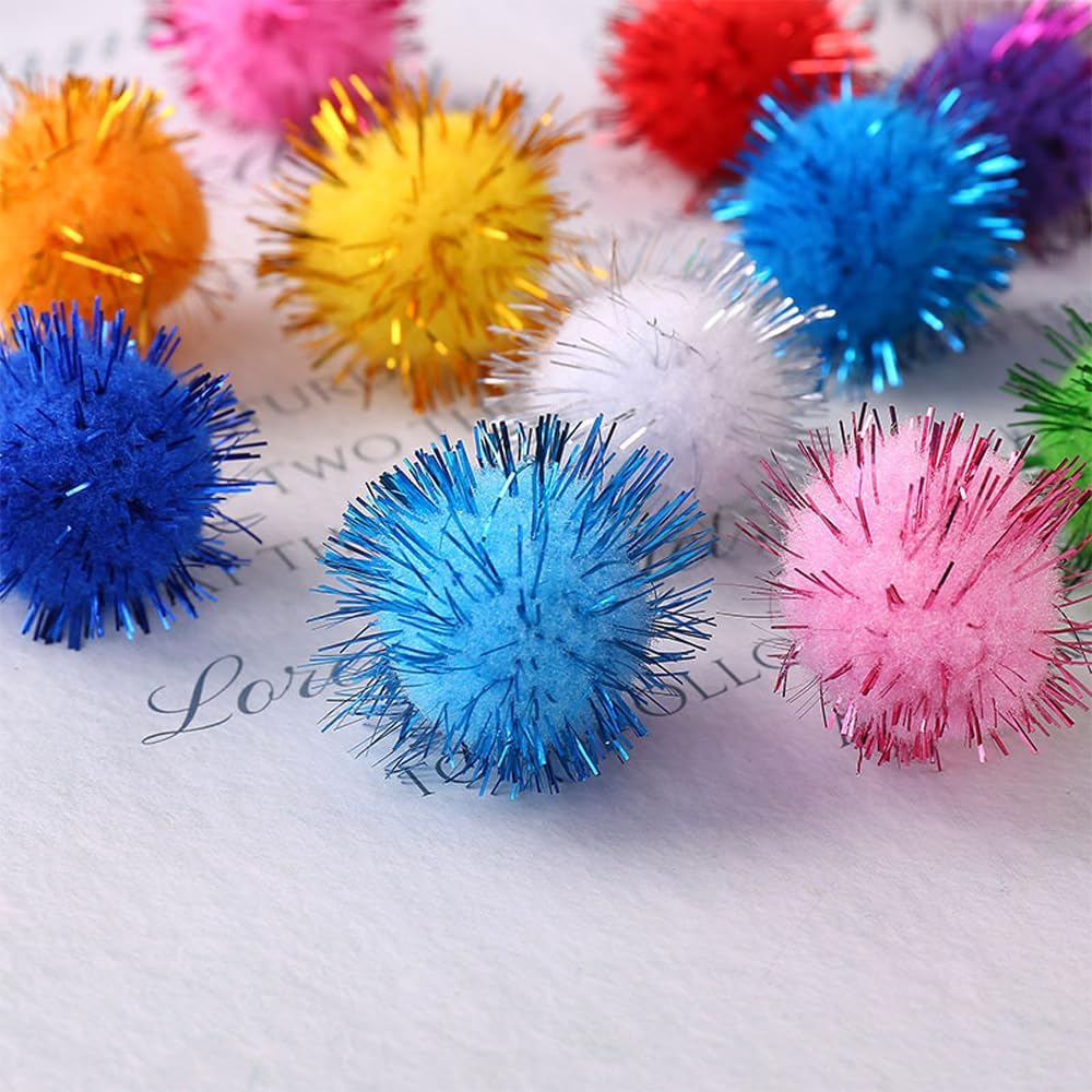 Sicraft 50pcs Glitter Tinsel Pom Poms Sparkle Balls for DIY Craft/Party Decoration/Cat (3CM 50PCS) image 3
