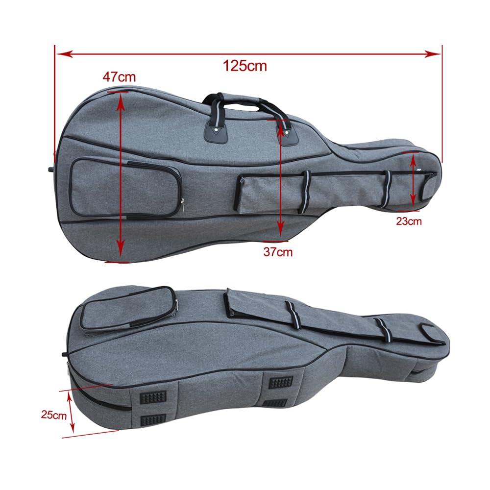 Bolsa para Violonchelo, tamaño 4/4, Exterior de Nailon, Acolchado de Espuma de 20 mm de Grosor, Correas traseras Ajustables, múltiples Bolsillos, Almacenamiento Frontal de Accesorios,