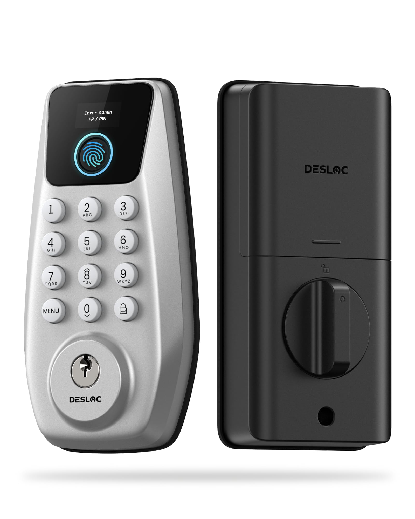 DESLOC C110 Fingerprint Keyless Entry Door Locks, Front Door Smart Lock Deadbolt with 2 Keys, Auto-Lock, Backlit Keypad, 12 Months Battery, IP54 Waterproof, BHMA Grade 3 (Sliver)