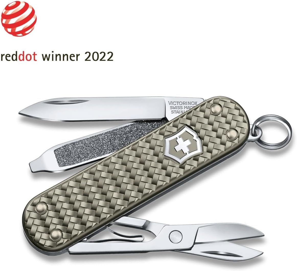 Victorinox Classic SD Precious Alox Swiss Army Knife, Compact 5 Function Swiss Made Pocket Knife with Small Blade, Screwdriver and Key Ring - Infinite Grey