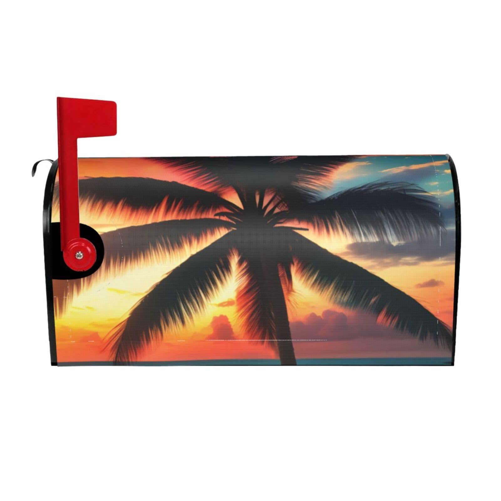 Tropical Beach Palm Tree Sunset Print Mailbox Cover Wraps Post Letter Box Cover Decor For Outside Garden Yard Farmhouse Home