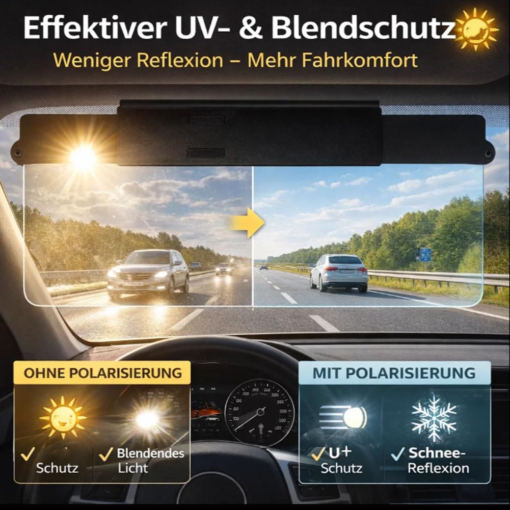 Sonnenblende Verlängerung Auto Universal mit Polarisiertem Blendschutz, Auto Sonnenblende Erweiterung mit UV Schutz, Anti-Blend Visier für Fahrer & Beifahrer, Einfache Montage (2 Pcs)