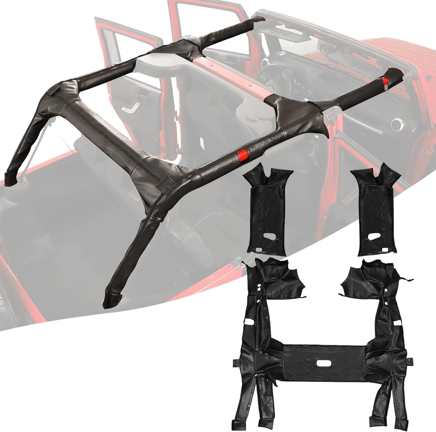 Roll Bar Cover Hole Roll Bar Padding Cover Leather Compatible with Jeep Wrangler JK 4Doors 2011-2018 (Leather,Not Suit for 2doors)