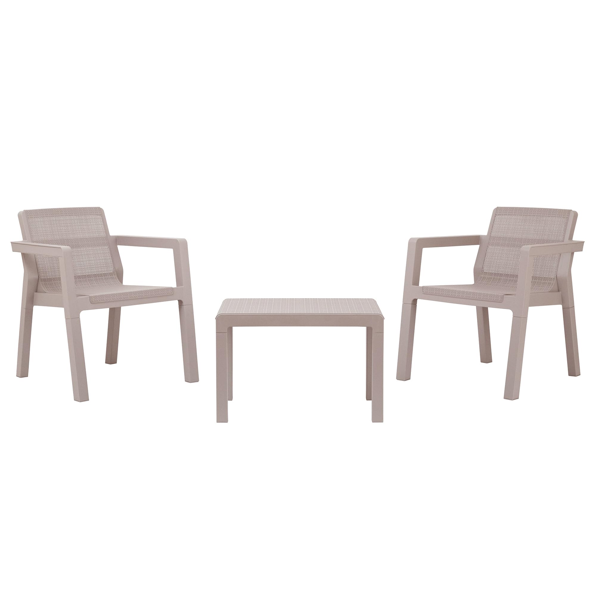 Toomax Set Salotto da giardino Riviera 2 posti grigio tortora, in plastica resistente effetto juta, 2 poltrone con schienale ergonomico e 1 tavolino, ideale per spazi esterni