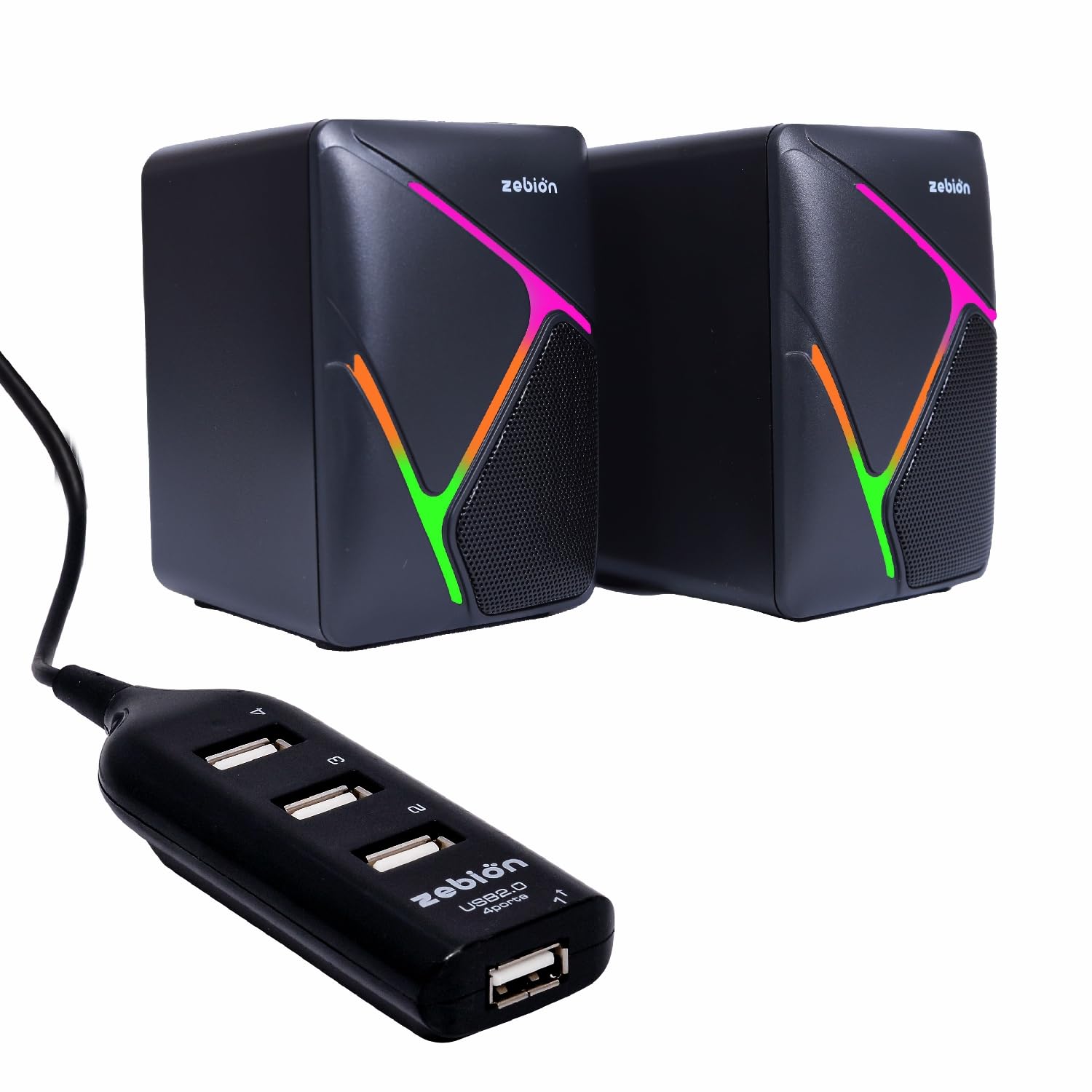 Zebion Loco PC Gaming Speaker with 3.5 mm Jack, USB Support, Volume Control and RGB Lights Compatible with Laptops, Pcs and Desktops and Pronto 101 USB 4 Hub Port (Black) (B0D5CXXH2B) Amazon Price History, Amazon Price Tracker