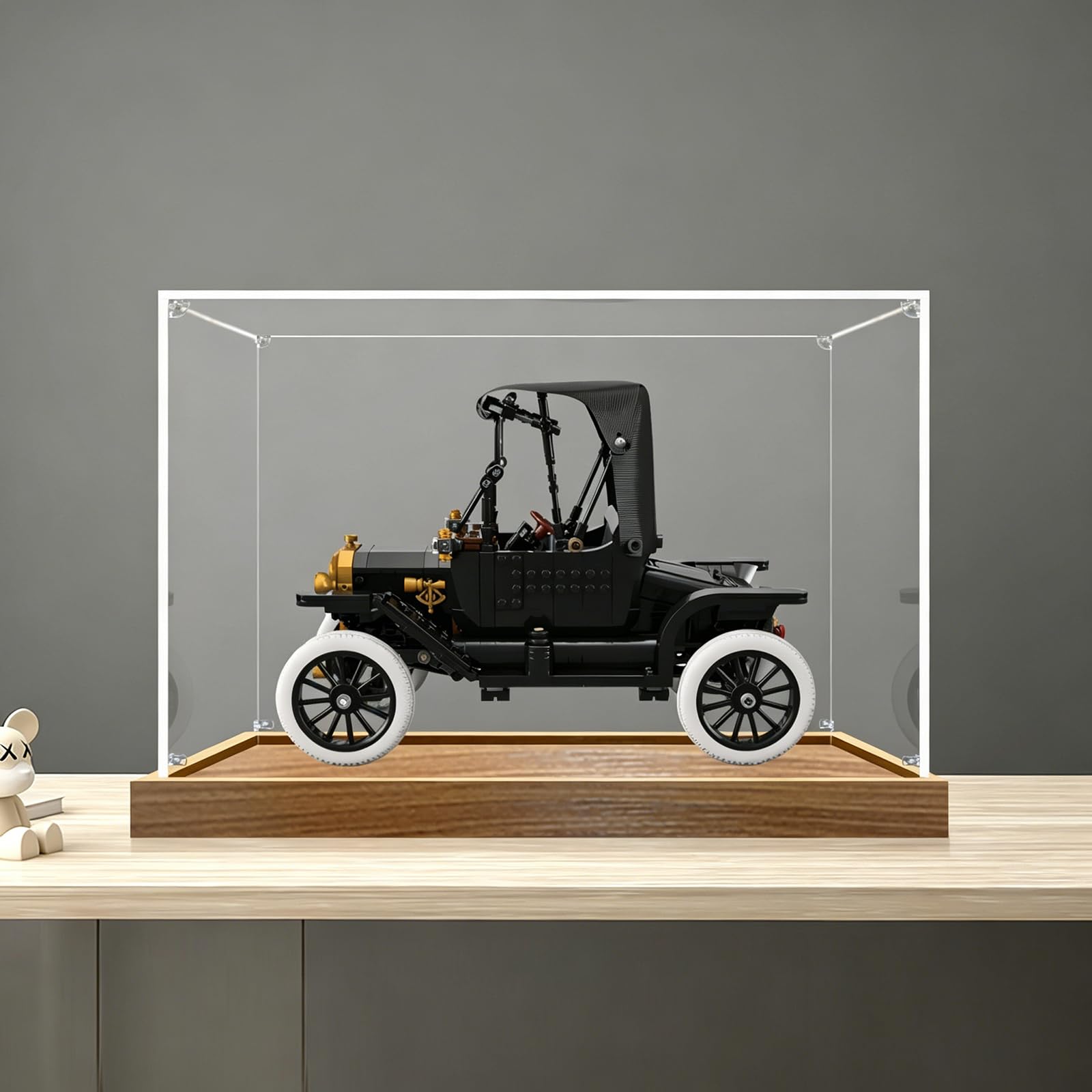 Acryl-Vitrine für LE*GO 11376 Fo*rd Model T – transparenter Staubschutz, Spielzeug-Aufbewahrungsbox & Sammler-Aufbewahrungsbox (Holzton, 3 mm)