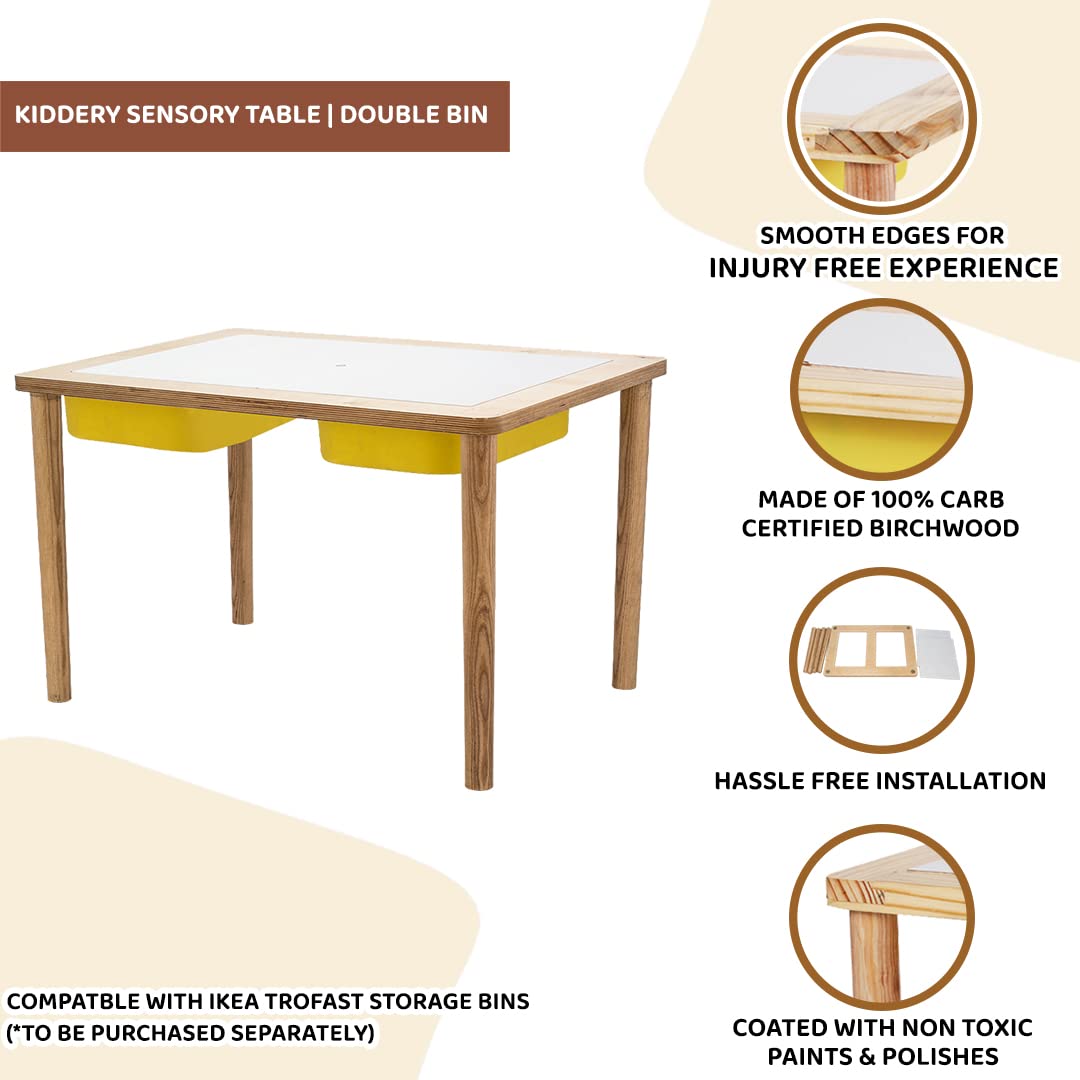 Kiddery Sensory Table | Montessori Inspired Activity Table With Lids and Bins | Sand and Water Play | Birchwood Construction | Child Safe Non-Toxic Paints | Made in India 1