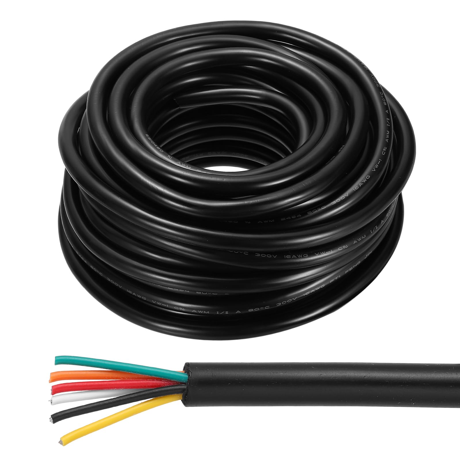 sourcing map 14AWG Electrical Wire 6 Conductors 50FT/15.2m Power Cable Flexible Extension Signal Signal Cable Black for LED Strips Lamps Lighting Power Supply