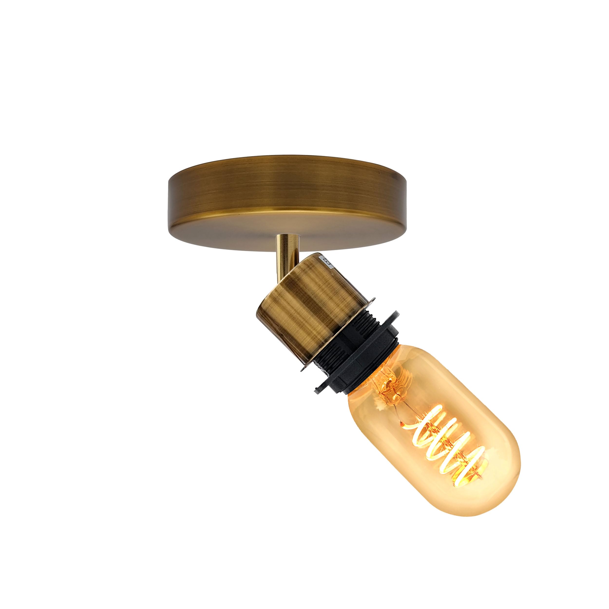 LEDSone Modern Ceiling Spotlight Fixture, 180 Degree Adjustable Single E27 Bulb Holder, Industrial Vintage Ceiling Light for Living Room, Bedroom, Kitchen, or Hallway (Yellow Brass, with Bulb)