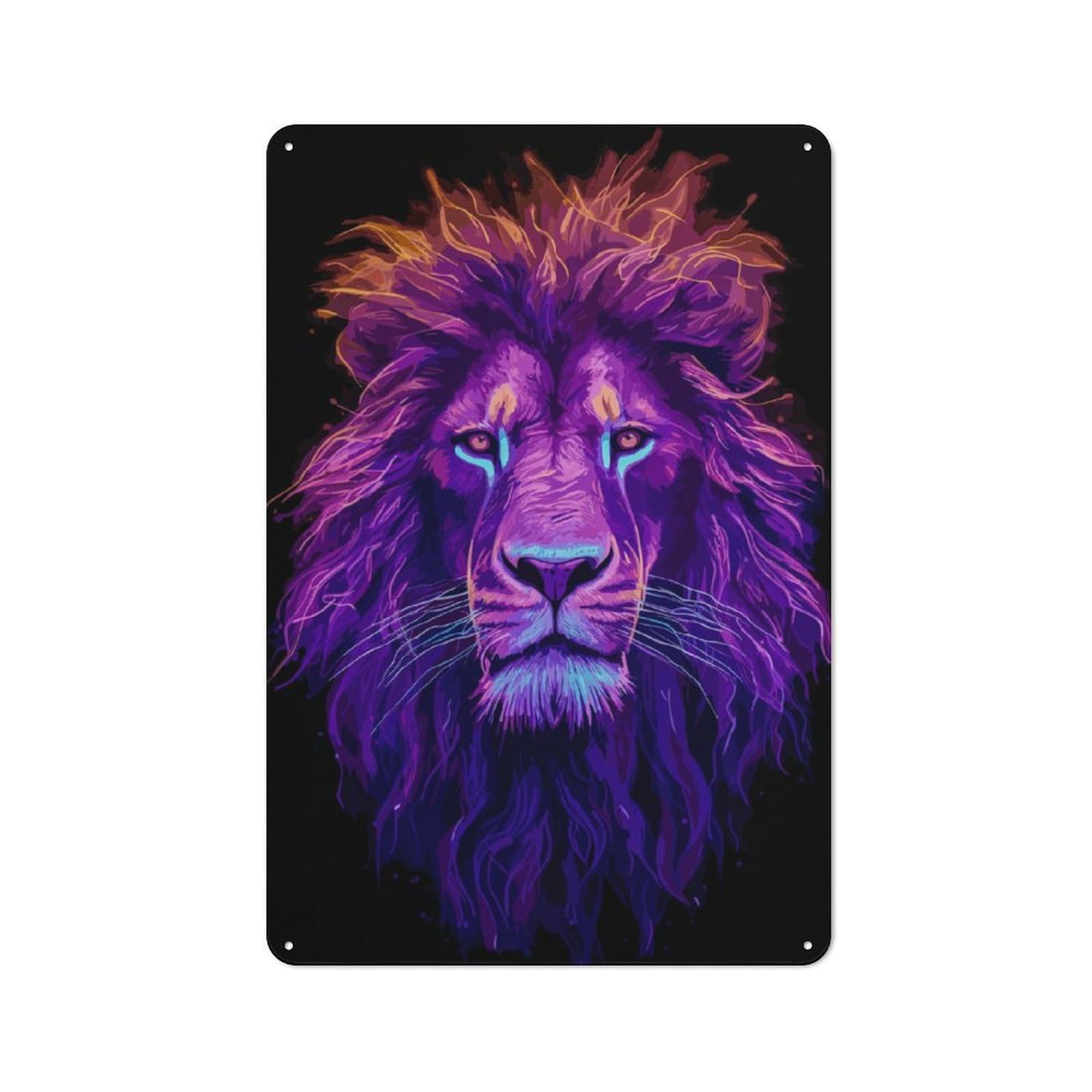 Junmoney Neon Head Lion Retro Metal Gift Sign 30X20cm, Home Wall Decor For Flat, Dorm Room, Lounge Or Cafe