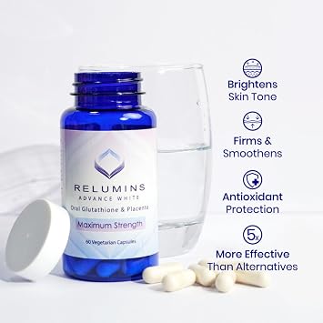 Relumins Advanced White Glutathione Capsules - Max Strength Supplement with ALA, Placenta, Rose HIPS & Vitamin C - Supports Collagen & Youthful Skin, Made in USA - 60 Caps