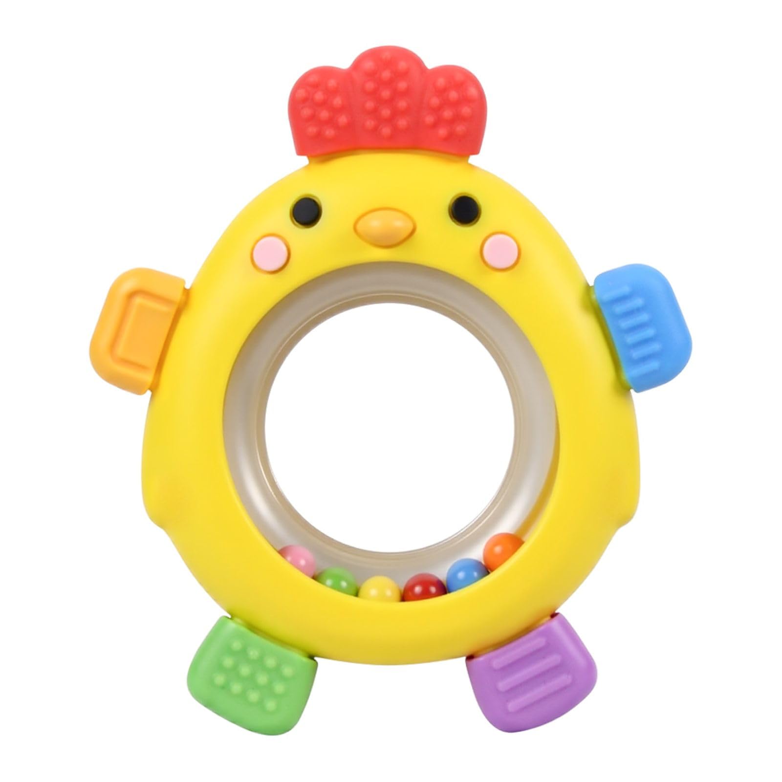 Arudyo Beißring aus Silikon BPA-frei Baby Beißring Spielzeug Baby Ruder Greifling Beißring Zahnen Nursing Zubehör mitHölzern Ring (Küken)