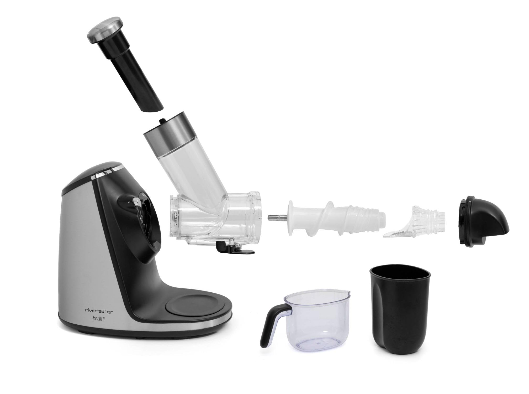 riviera&bar Extracteur de Jus - Horizontal, Vis Céramique à Extraction Lente 70 trs/mn - 200W, Jus et Sorbets - Bec Anti-goutte, Rotation Inverse - Noir