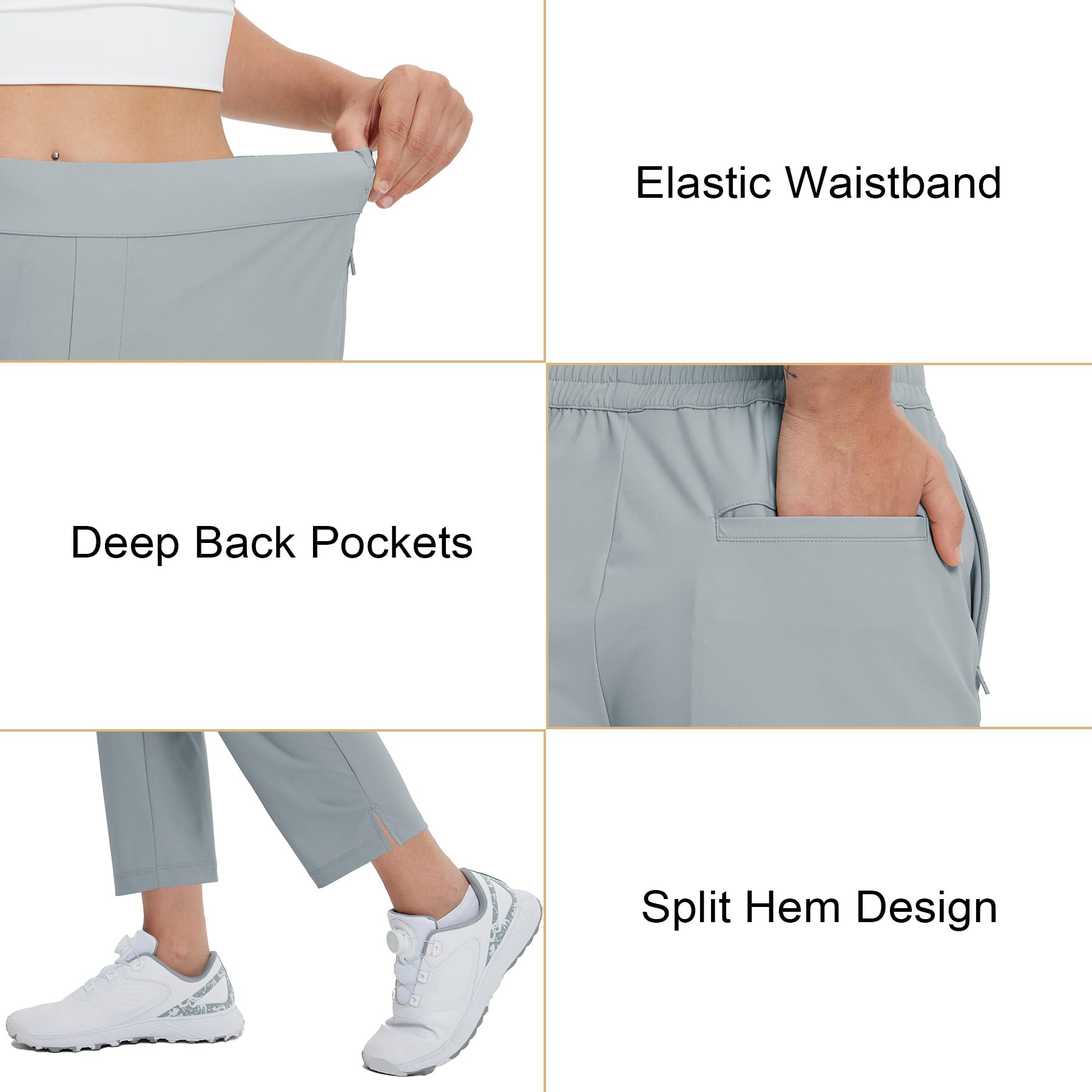 M MAELREG Damen-Golfhose mit Reißverschlusstaschen, 7/8-Knöchel-Stretch, leichte Jogginghose für sportliche Wanderungen, Reisen, Arbeit, Lounge