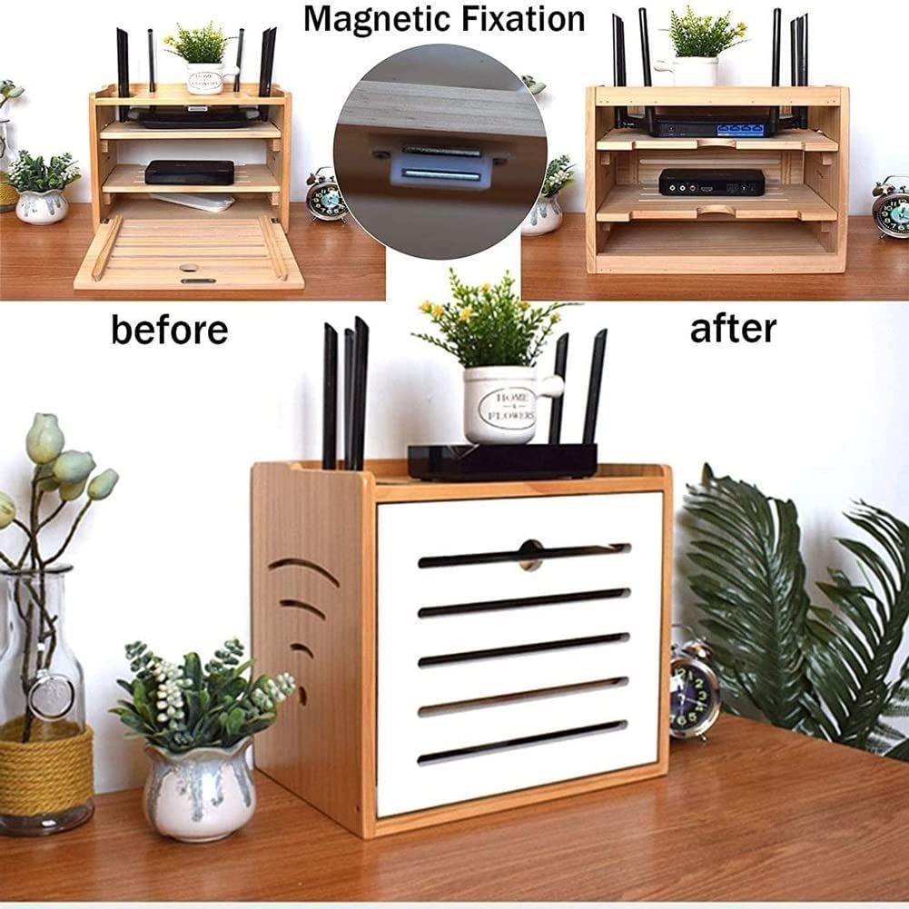 ❀❀❀Wifi-Router-Regal,Desktop-Deko-Box, Aufbewahrungsbox for kabellose Router – Regal, Aufbewahrungsbox for kabellose WLAN-Router, Netzwerk-Modem-Router-Abdeckung, Regal, Steckdosenleiste und Kabelmana