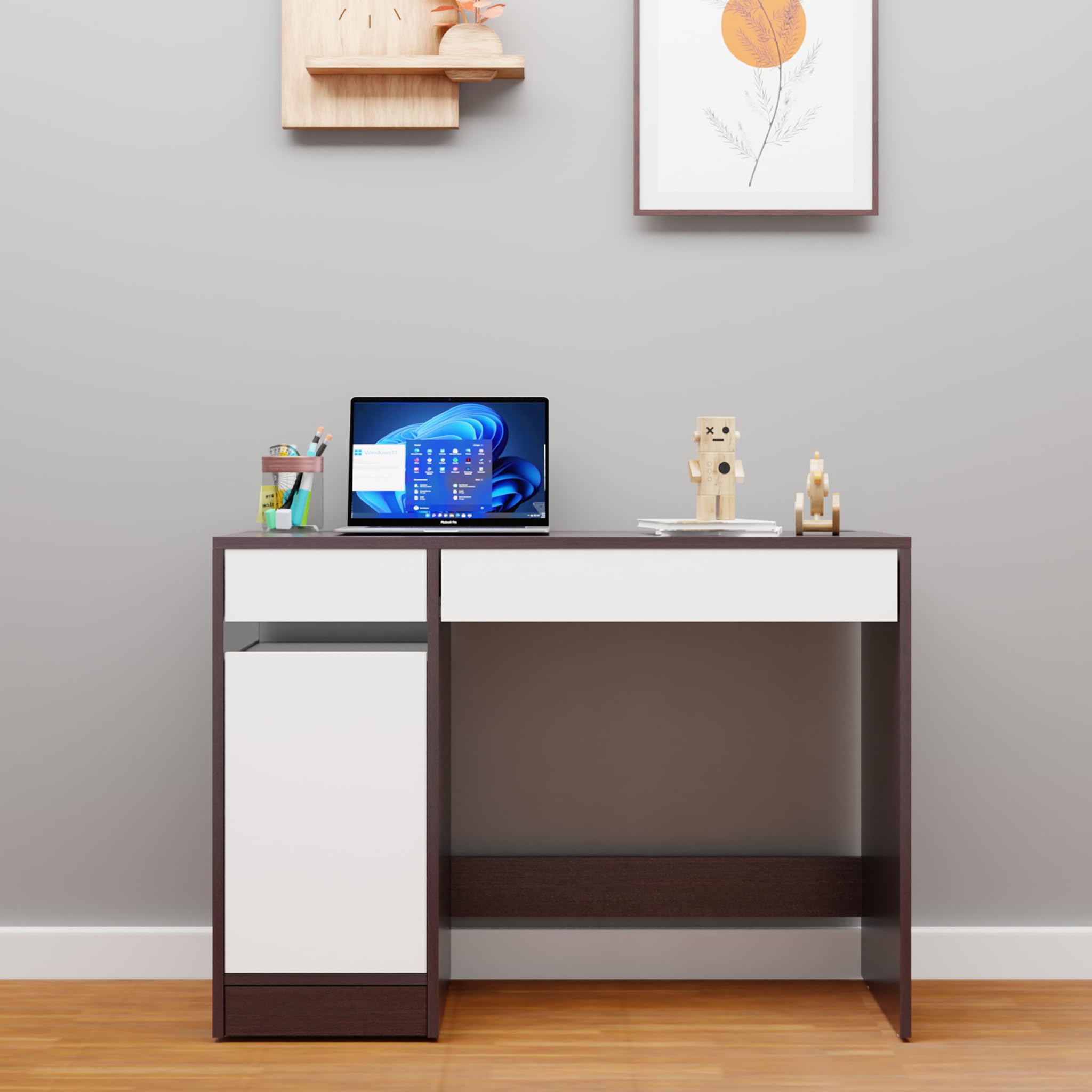 VIKI Engineered Wood Computer Table, Study Table, Desks with Door Storage, 2 Drawer for Adults/Students, Office Home | JOWAI | Dark Wenge with Frosty White, 105W x 75H x 40D | 1 Year Warranty (B0D4F79SPB) Amazon Price History, Amazon Price Tracker