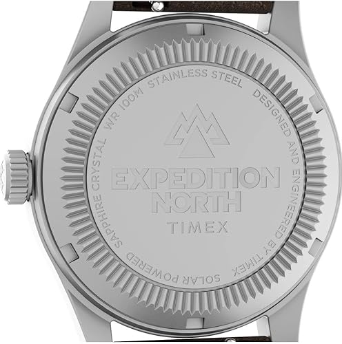 Miniatura 5 de Timex Reloj Expedition North Field Solar de 1.417 in para hombre, correa marrón, esfera negra, caja de acero inoxidable, Marrón, 1.417 in Expedición