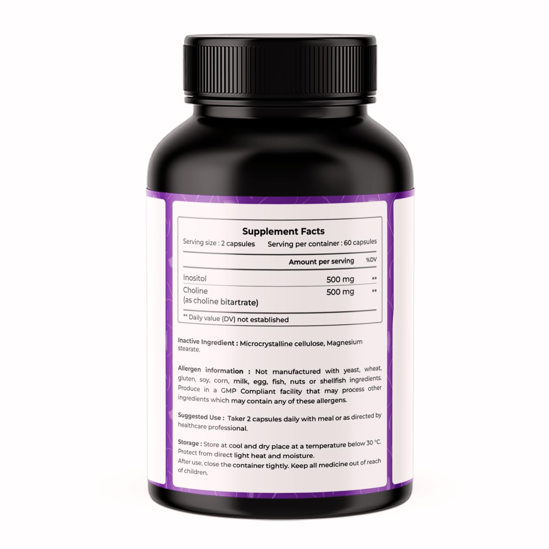 VREEX Choline & Inositol 500 mg β Supports Brain Function, Liver Health & Fat Metabolism, Nootropic Supplement- 60 Veg Capsules (Pack of 2) 1