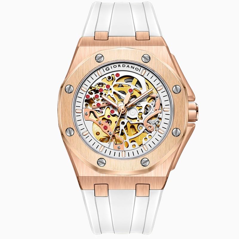 Image of Giordano Automatic Watch for Men - Mechanical Skeleton Dial,Transparent Gear Display, Silicon Strap