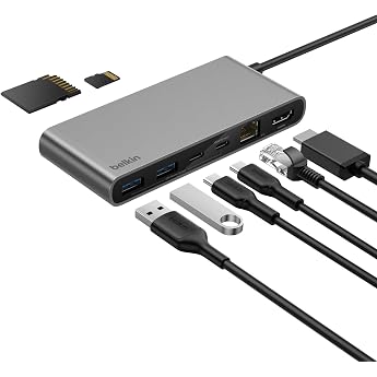 Belkin Connect 8-in-1 USB C Hub, Screen Resolutions up to 4K@60Hz - Suitable for Mac, Windows and Chromebook Laptops; 100W PD
