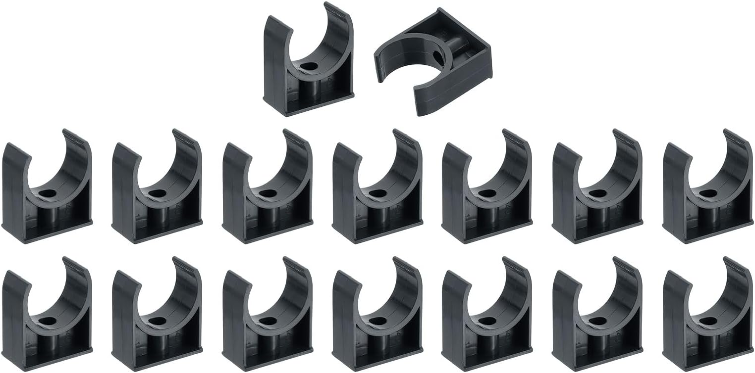 sourcing map 16Pcs PVC Water Pipe Clamps Clips, U-Shaped Tubing Hose Buckles, Irrigation Tube Holder for 40mm OD for TV Trays Tubing Hose Hanger Support Tubing, Black