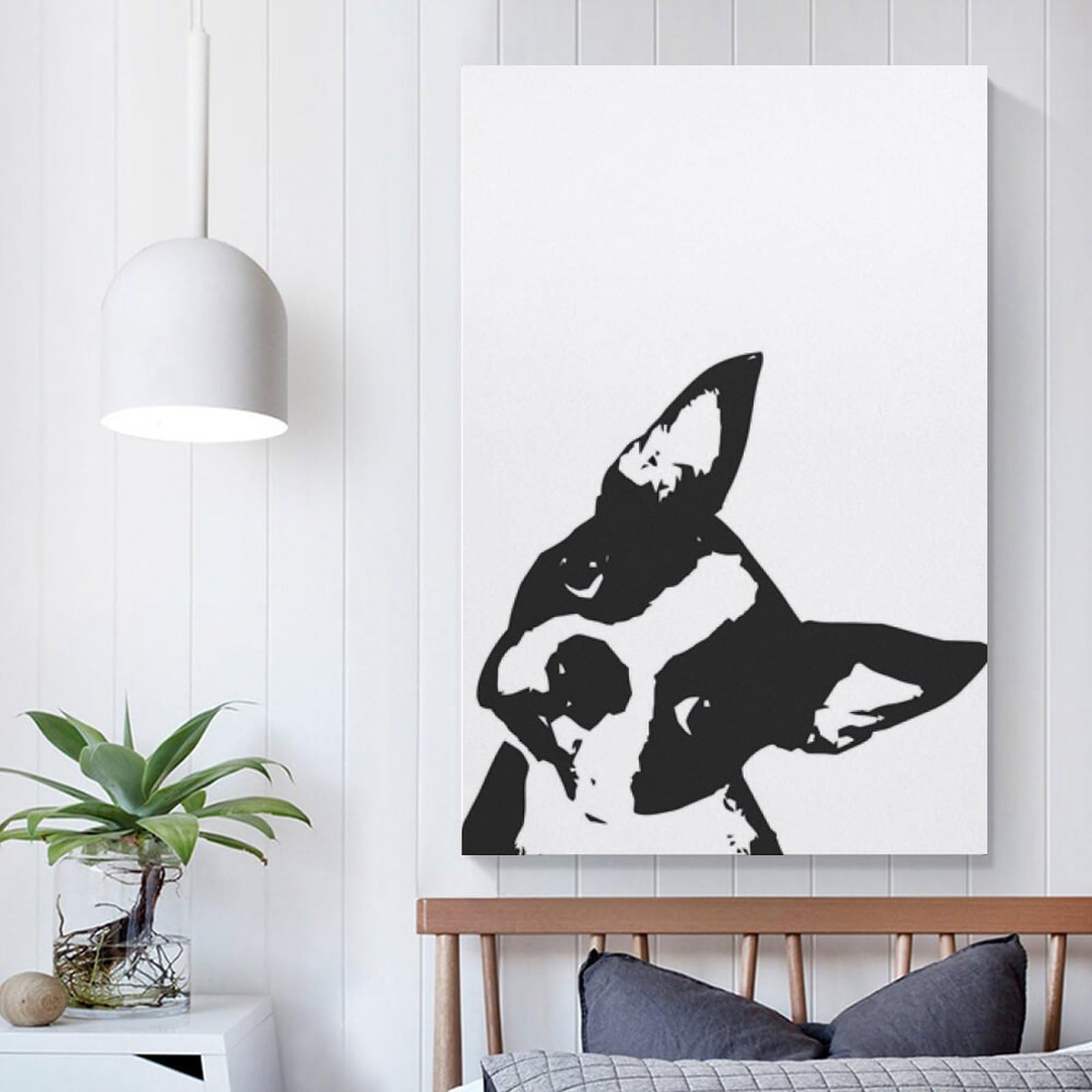 Amazon.co.jp: ボストンテリアアート現代黒と白犬絵画 インテリア