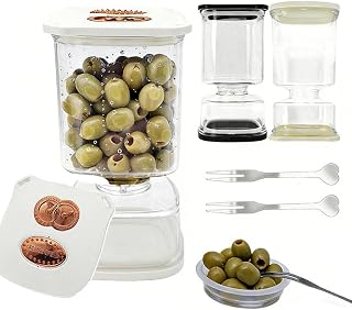 Pickle Jar - 35oz Pickle Container with Strainer & Fork,P-ickle and Olive Hourglass Jar with Strainer Flip for Juice Separator from Wet and Dry,Food Storage Containers with Lids for Pickles Lovers