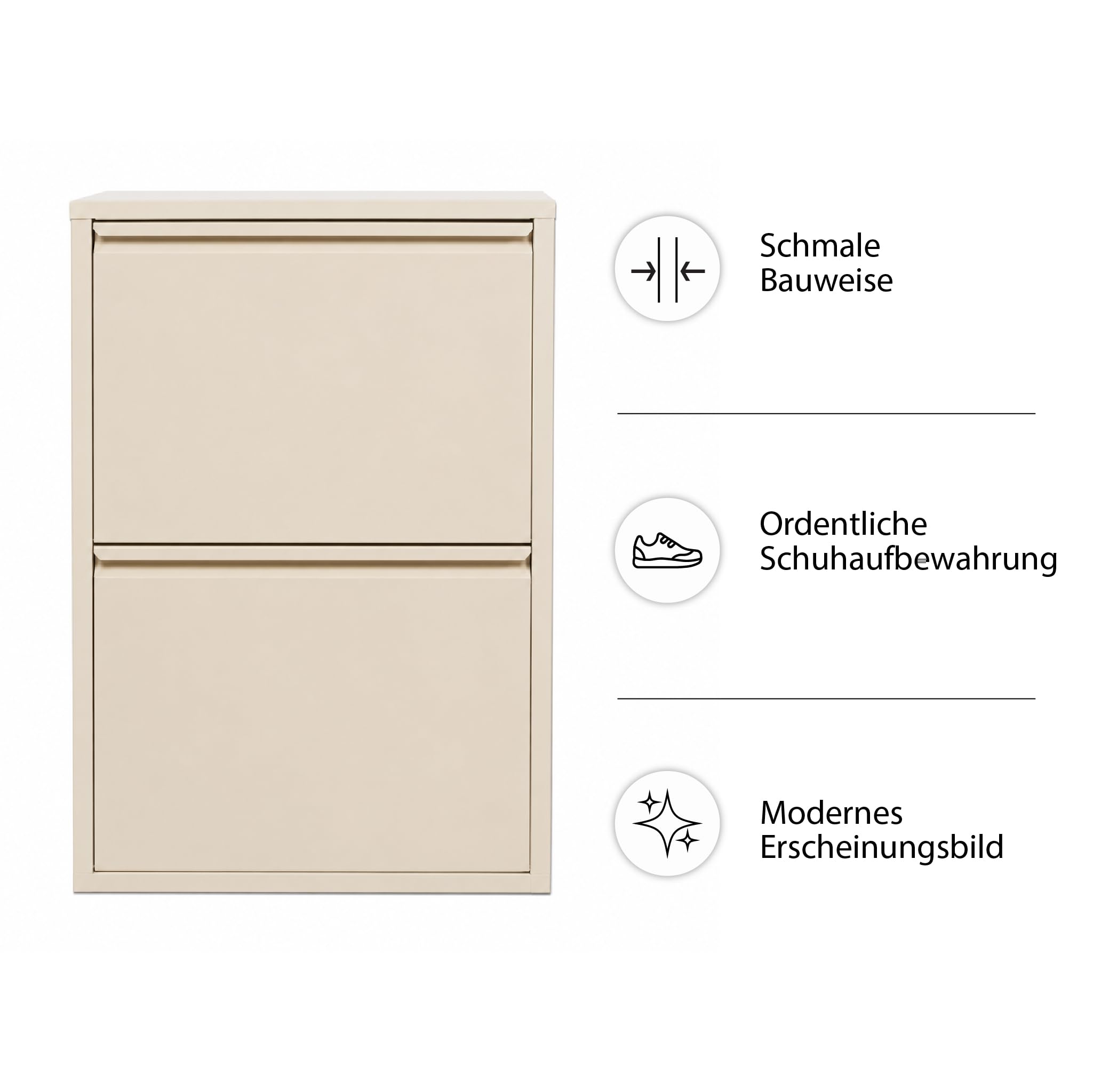 Schuhschrank Schmal, Metall Schuhkipper mit Magnet-Klappen, Schmaler Schuhschrank für Flur, Eingang & Diele, Platzsparendes Shoe Cabinet, Freistehend oder Wandmontage, Fertig Montiert