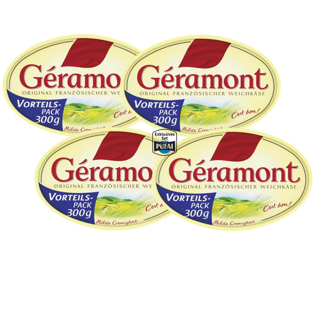 Géramont Weichkäse Natur Vorteilspack – 300 g, 4er Pack | Französische Käsezubereitung aus Kuhmilch | Sanft, cremig & mild im Geschmack