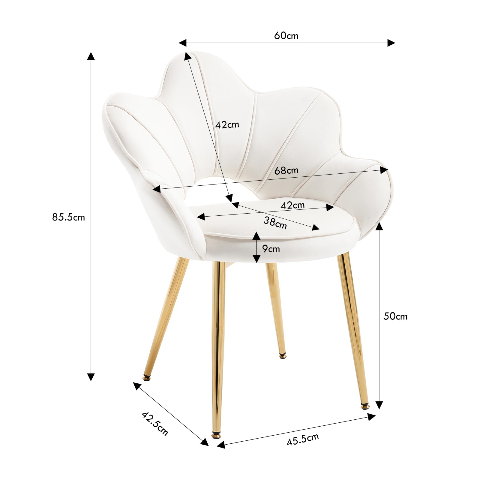 Set di 2 Sedie da Pranzo con Braccioli e Schienale,Bianco Crema | Poltrona Relax in Velluto,Sedie Cucina Moderna Poltrone da Salotto con Gambe in Metallo