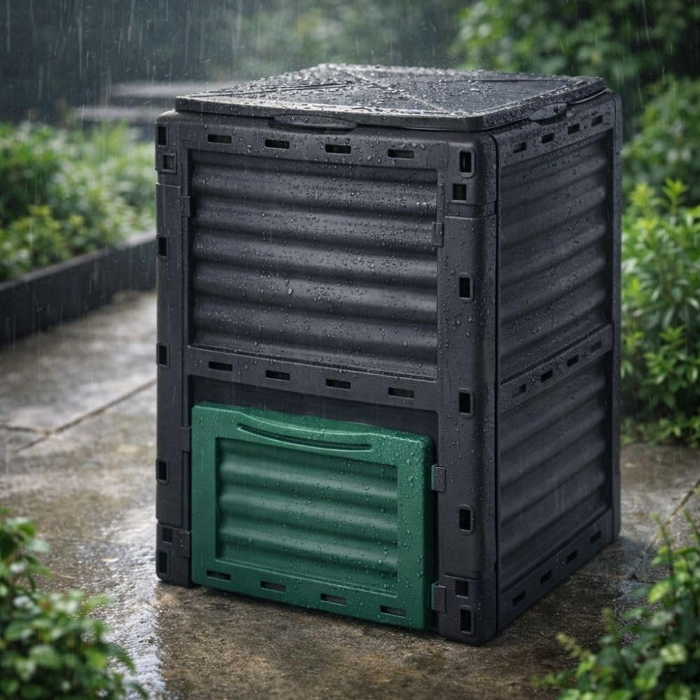 TERRE JARDIN - Compostador de Jardín, 300 L - Contenedor de Compost, 83 x 61 x 61 cm, de Polipropileno Contenedor Compostador de Residuos de Jardín, Resistente a Golpes y a los UV