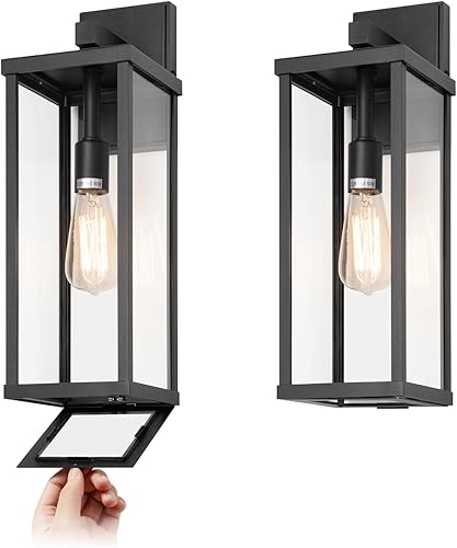 Miniatura 1 de mirrea Aplique de pared clásico para exteriores de 18 pulgadas, 1 luz en negro mate, marco de metal rectangular y pantalla de vidrio transparente,