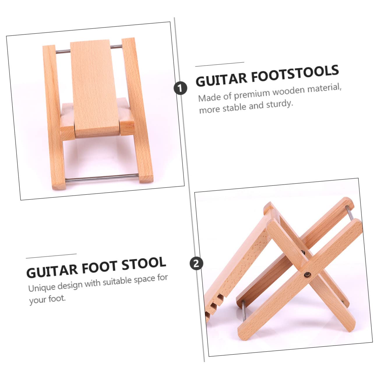 WHAMVOX Djustable Wooden Foot Rest Portable Guitar Stool 4 Gear Height Guitar Accessory for Players
