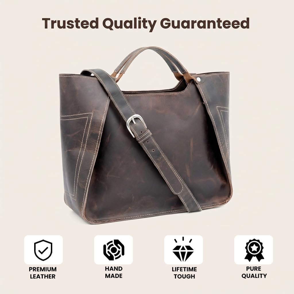 Tannery Genuine Full Grain Leather Shoulder Tote Bag for Women Large Handbag Ladies Purse Adjustable Strap Satchel Travel Bag - Image 9