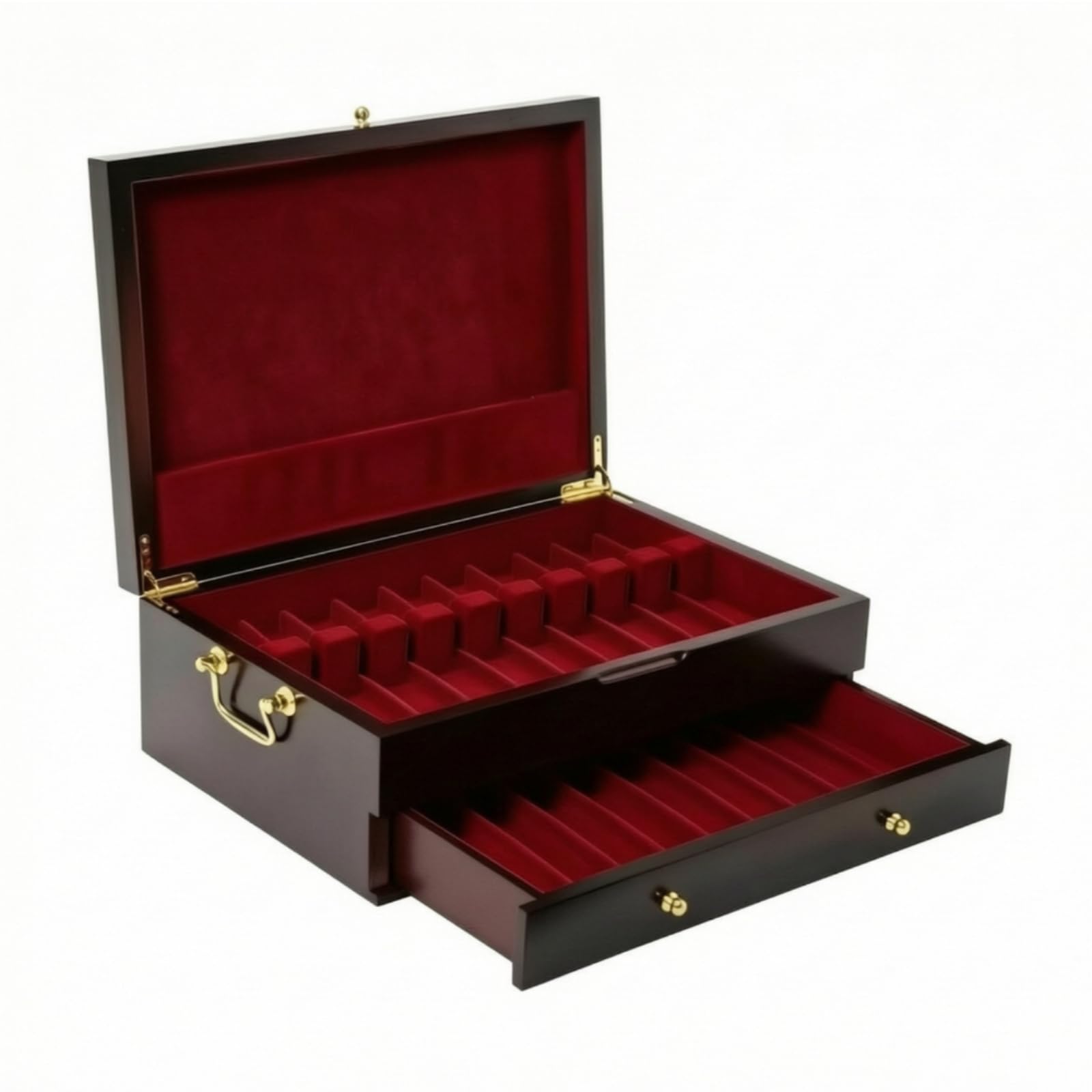 Coffret à Couverts en Bois Multicouche Boîte Rangement Organisateur Tiroir Coulissant Intérieur Doublé Feutre Séparateurs Couverts Adapté au Service
